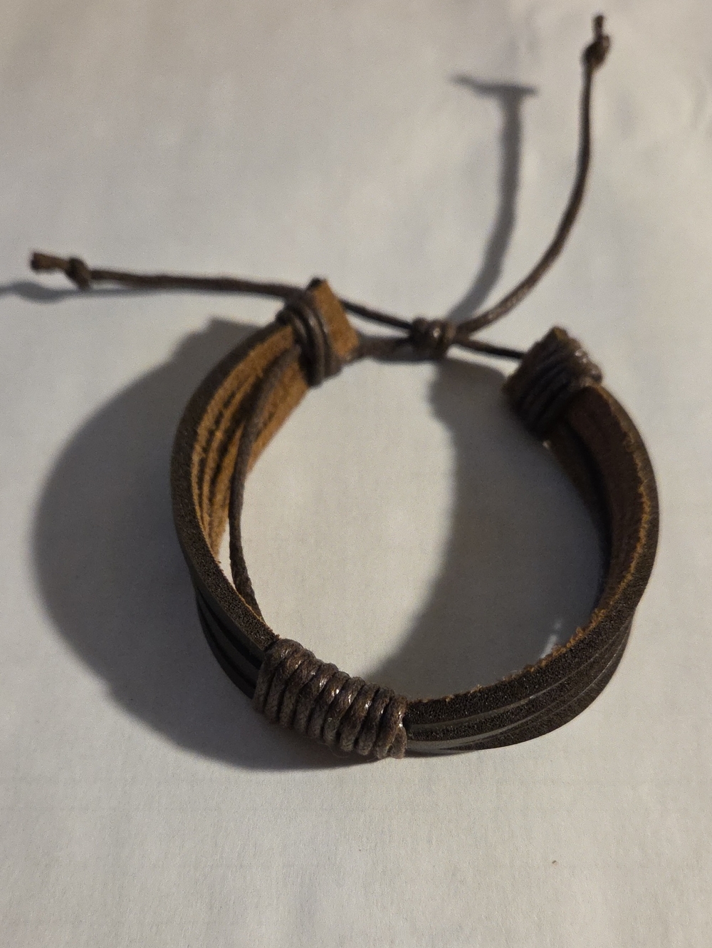 Bracelet - Strips of Pleather Bound by Cord Tie